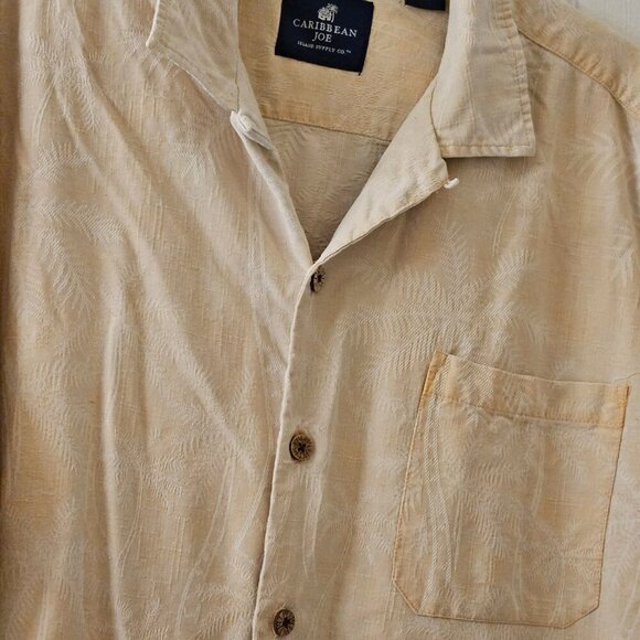Carribean Joe Resort silk short sleeve beige palm tree print Button Up Shirt XL - Picture 2 of 11